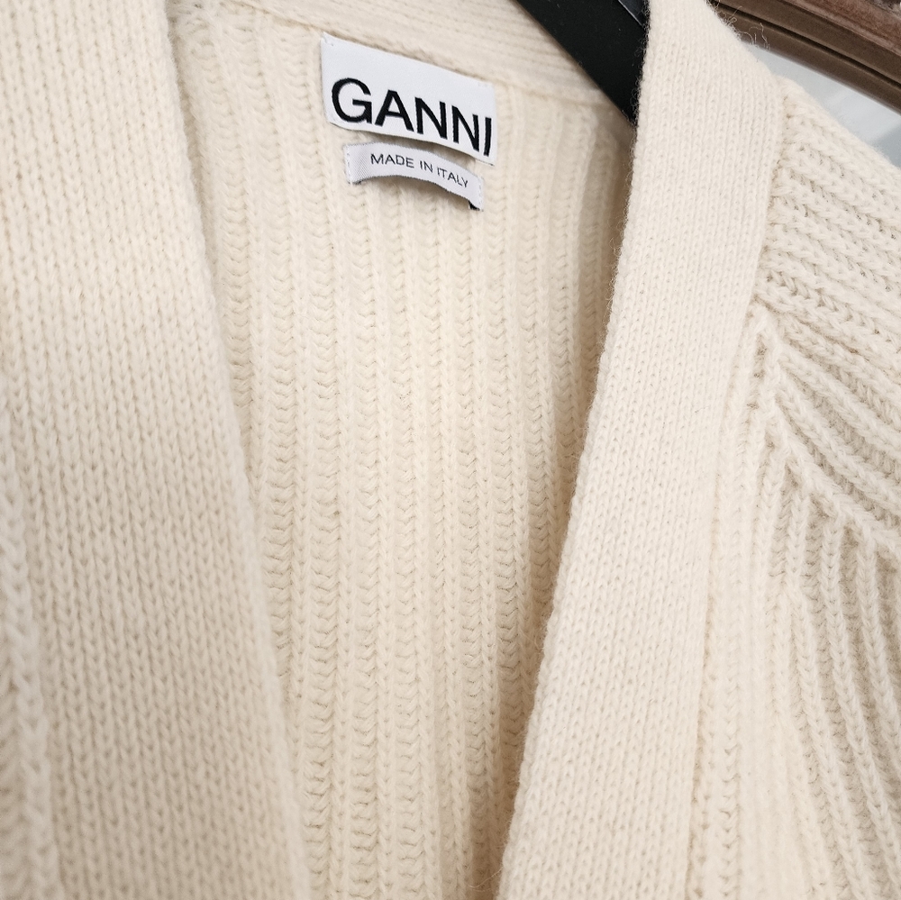 Ganni Rib Knit Long Line Cardigan - Picture 3 of 7